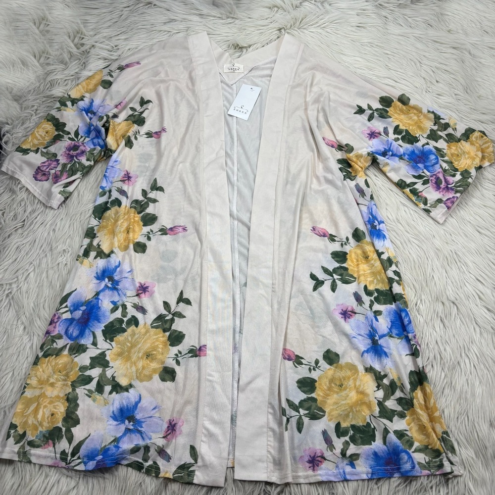 NWT Ember Women's M Floral Mesh Kimono Fairy Romantic Boho Resort Cover Up